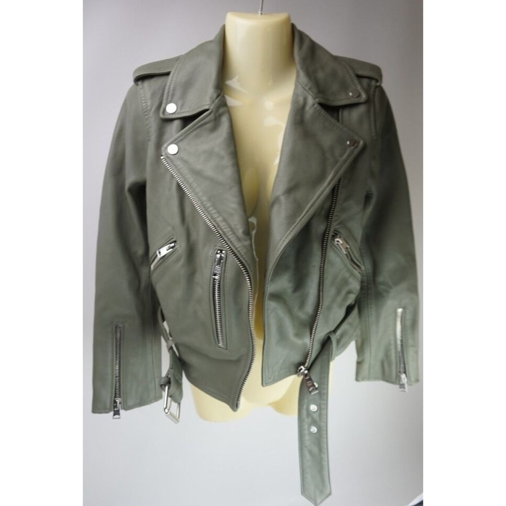 Allsaints Balfern Sage Balfern Leather Biker Jacket Women's Size 0 US - Picture 2 of 5